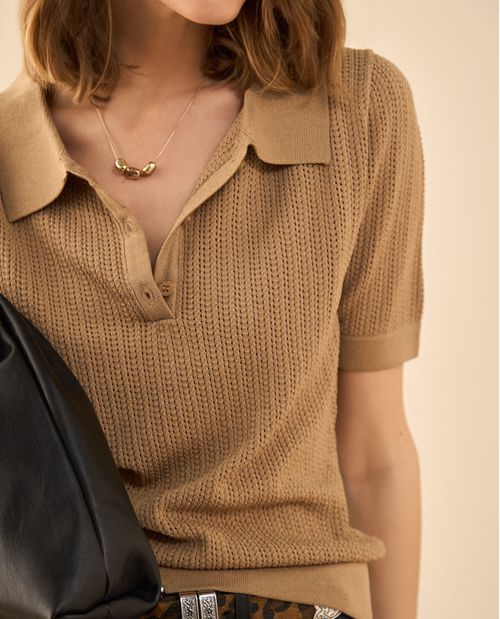 Camisa tejida tipo polo para mujer