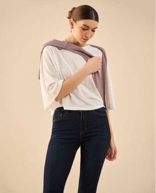 Camiseta de manga tipo mariposa para mujer