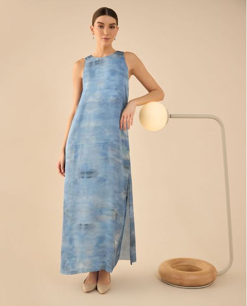 Vestido largo tipo satín para mujer