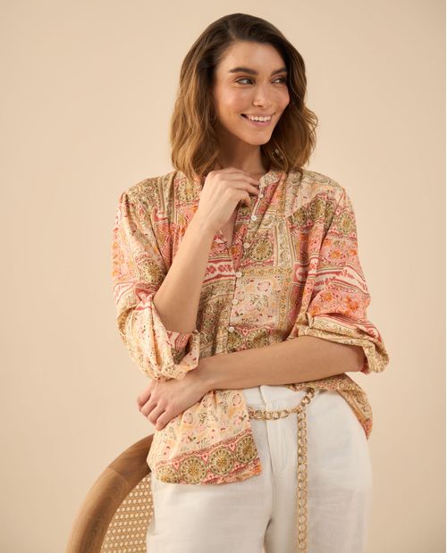 Camisa con estampado multicolor para mujer