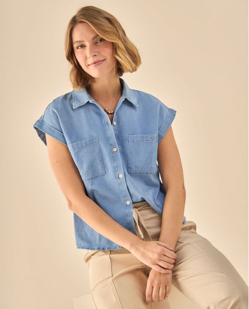 Camisa de Chambray Manga Corta