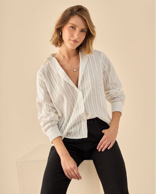 Camisa con Textura Rayada Premium