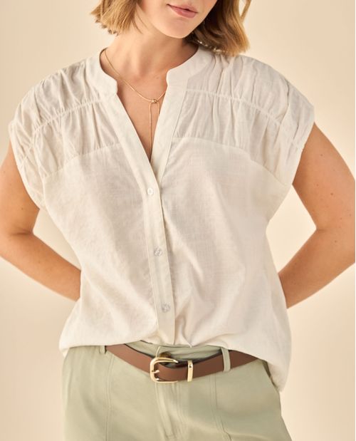 Blusa con Fruncido y Cuello Mao