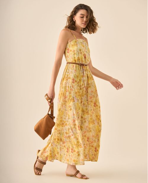 Vestido largo con estampado de flores para mujer