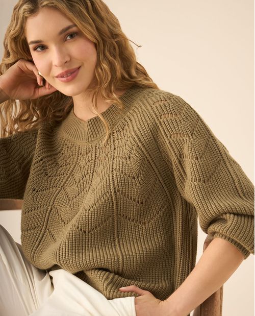 Suéter tejido de silueta tradicional para mujer
