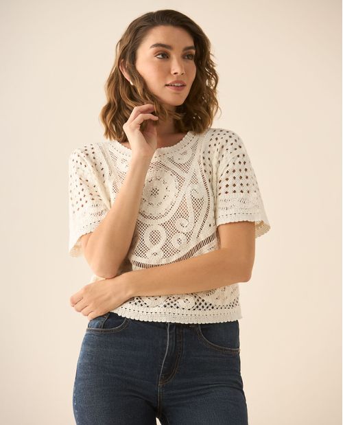 Camisa tejida con detalles desagujados para mujer