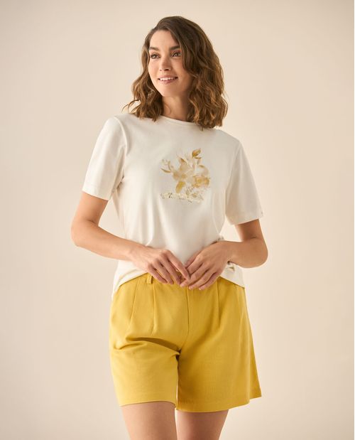 Camiseta tradicional con estampado al frente para mujer