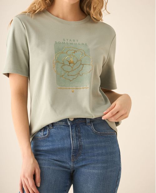 Camiseta manga corta con apliques al frente para mujer