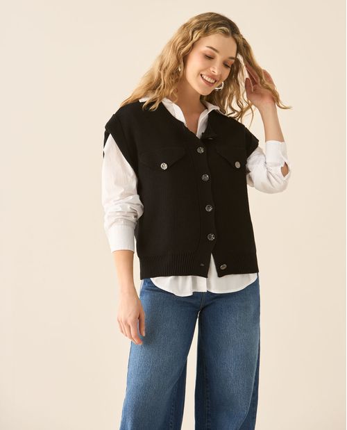 Chaleco tejido cuello redondo para mujer
