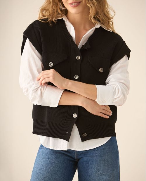 Chaleco tejido cuello redondo para mujer