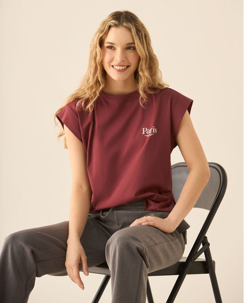 Camiseta manga sisa con letras estampadas al frente para mujer