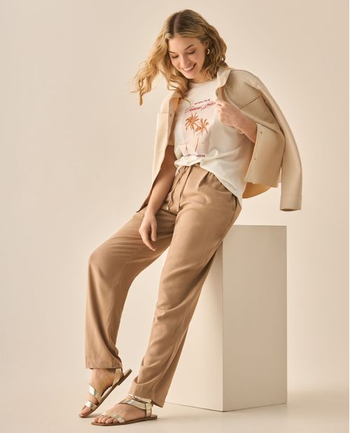 Pantalón bota recta con pretina elástica para mujer
