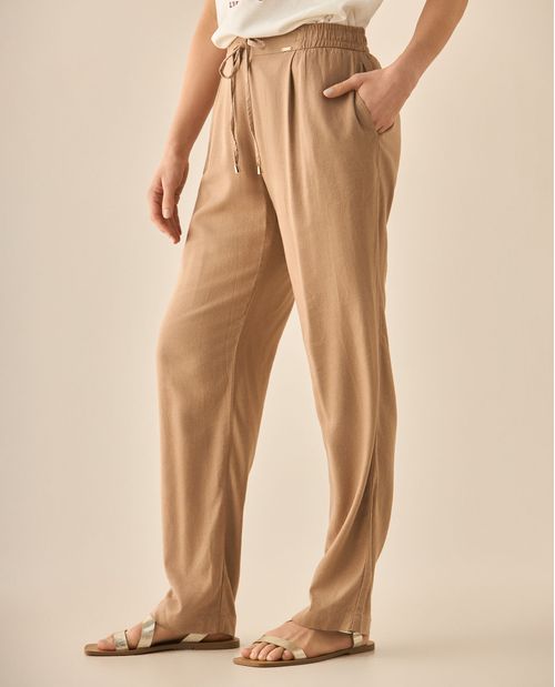 Pantalón bota recta con pretina elástica para mujer