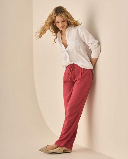 Pantalón bota recta con pretina elástica para mujer