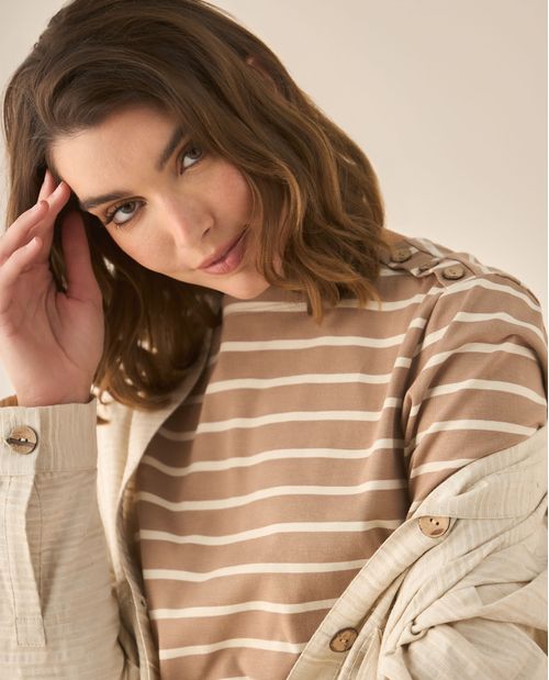 Camiseta manga larga con diseño a rayas para mujer