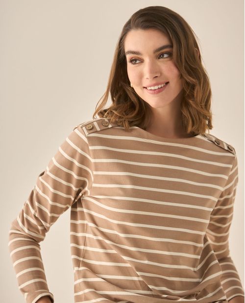 Camiseta manga larga con diseño a rayas para mujer
