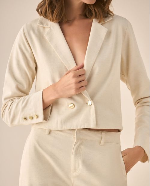 Chaqueta de largo pretinero con cuello de solapa y hombreras para mujer