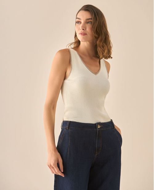 Camisa tejida con escote en V para mujer