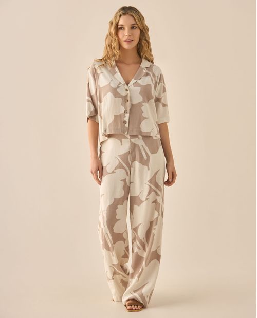 Pantalón bota recta con estampado de flores para mujer