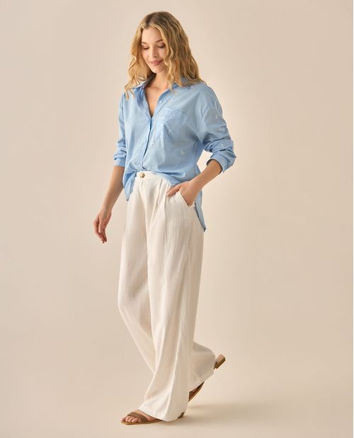 Pantalón bota recta con elastico posterior para mujer