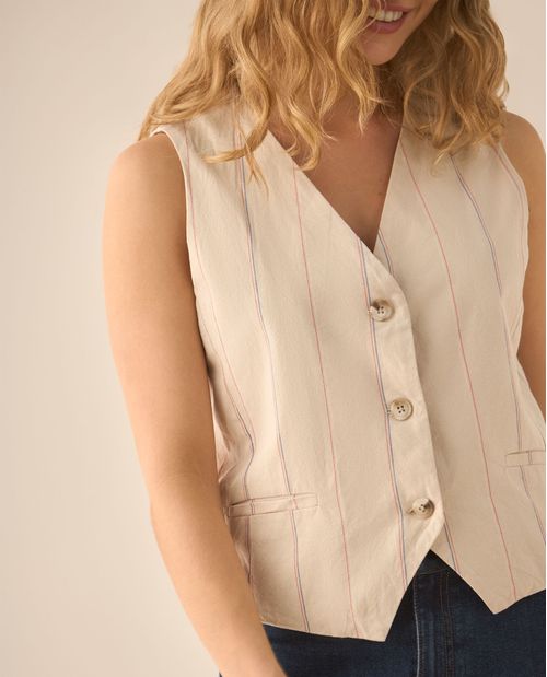 Chaleco de escote en V con líneas verticales para mujer
