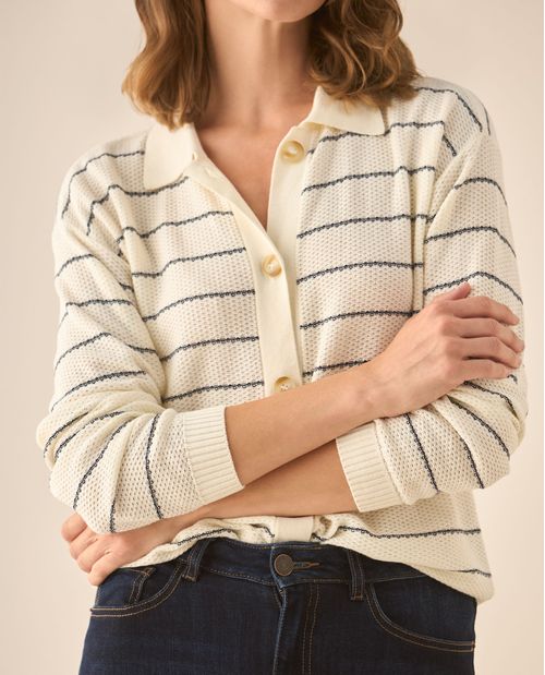 Suéter tejido cuello clásico para mujer