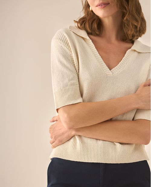 Camisa tipo polo con mix de tejidos para mujer