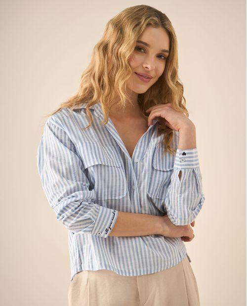 Camisa manga larga de diseño a rayas para mujer