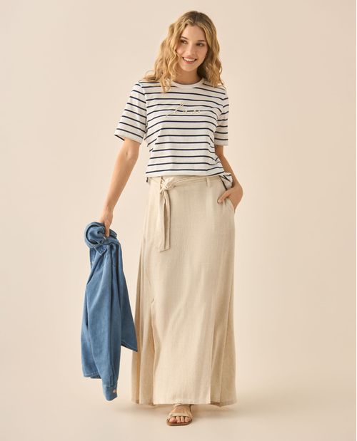 Falda larga tipo lino para mujer