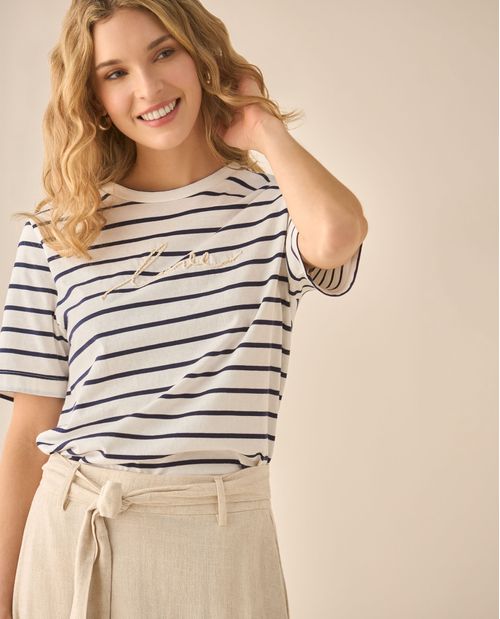 Camiseta a rayas con bordado para mujer