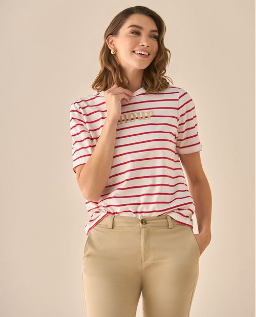 Camiseta a rayas con bordado para mujer