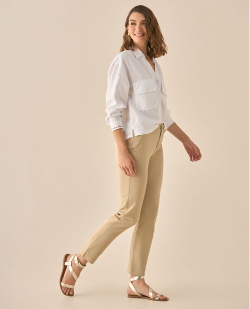 Pantalón clásico con bolsillos de ribete para mujer