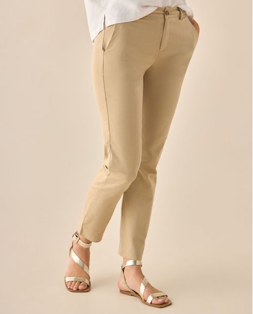 Pantalón clásico con bolsillos de ribete para mujer