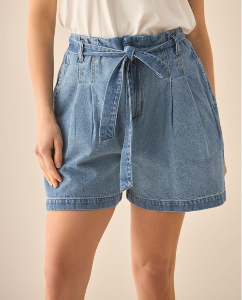 Bermuda en denim con pinzas para mujer