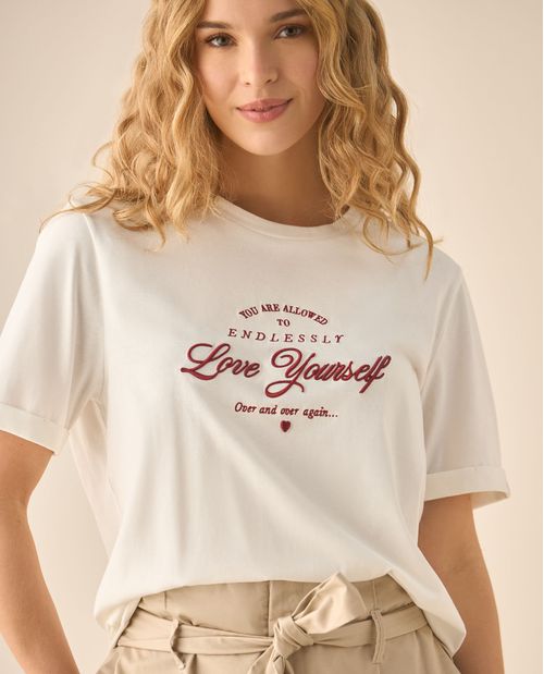 Camiseta manga corta con bordado para mujer