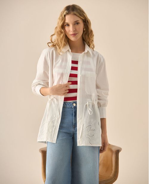 Camisa manga larga con bordado para mujer