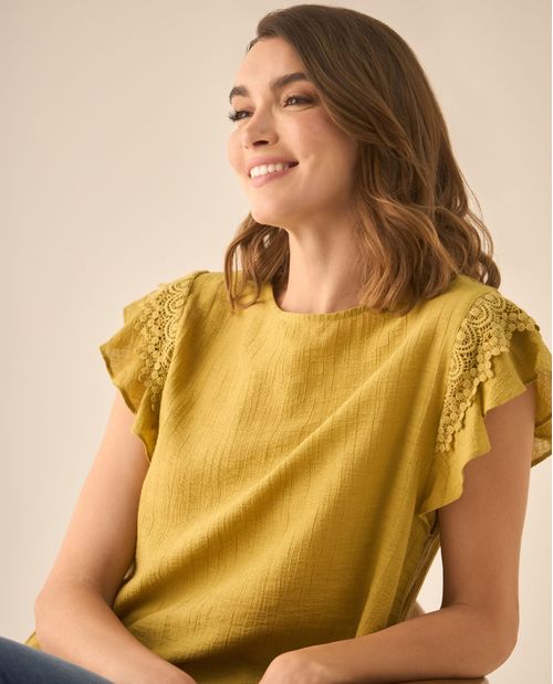 Camisa con bolero y tejido en mangas para mujer