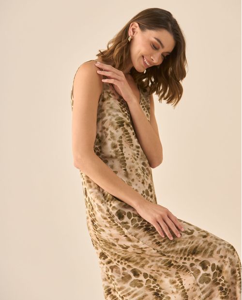 Vestido largo manga sisa de estampado abstracto para mujer