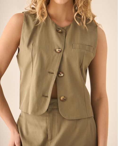 Camisa tipo chaleco cuello redondo para mujer