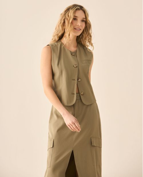 Camisa tipo chaleco cuello redondo para mujer