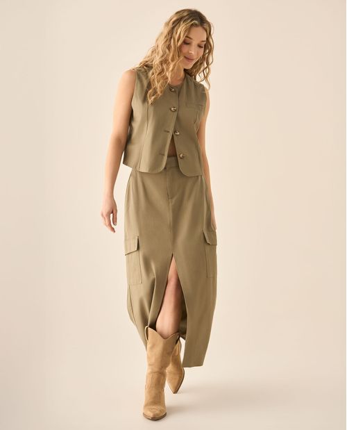 Falda larga con bolsillos tipo cargo para mujer