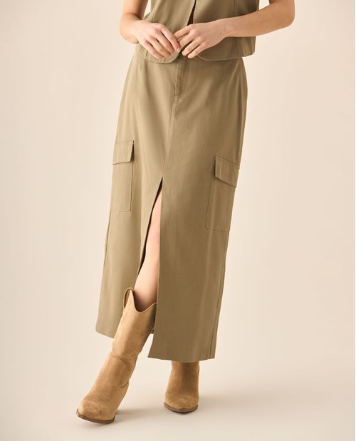 Falda larga con bolsillos tipo cargo para mujer