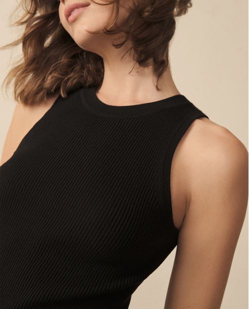 Camiseta tejida manga sisa para mujer