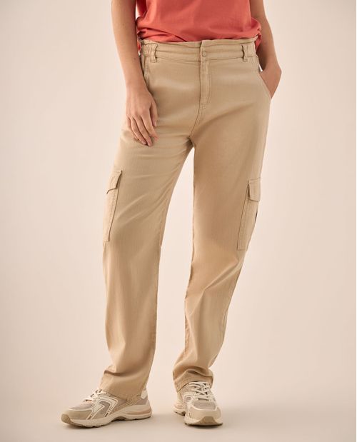 Pantalón Cargo Beige con Cintura Elástica