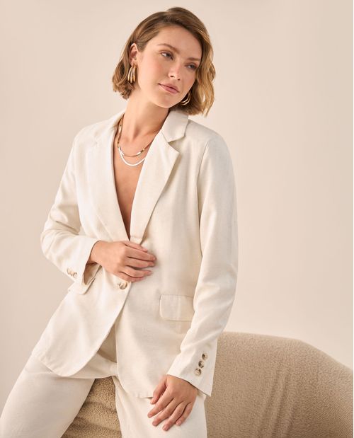 Blazer Blanco Oversized con Botones Dorados