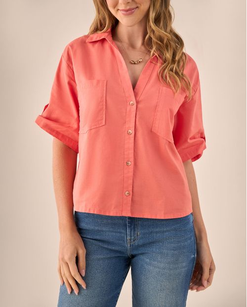 Camisa Amarilla de Algodón y Lino