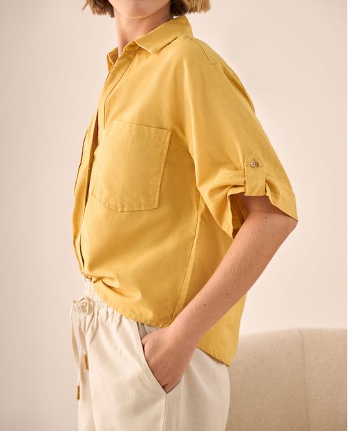 Camisa Amarilla de Algodón y Lino