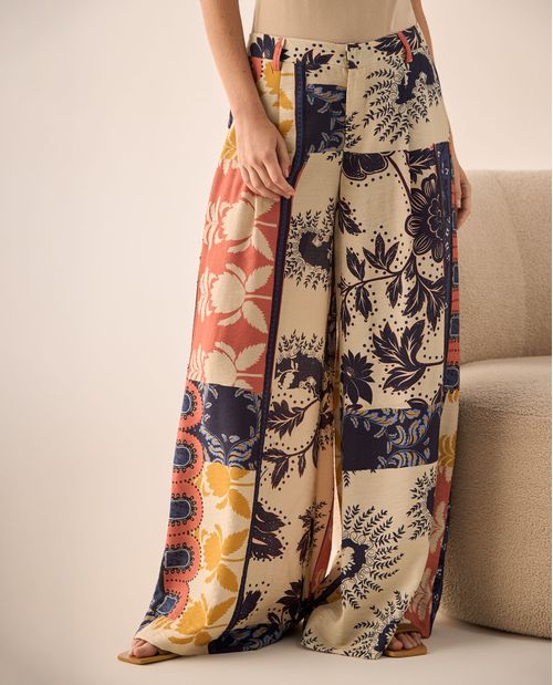 Pantalón Wide Leg Patchwork Multicolor