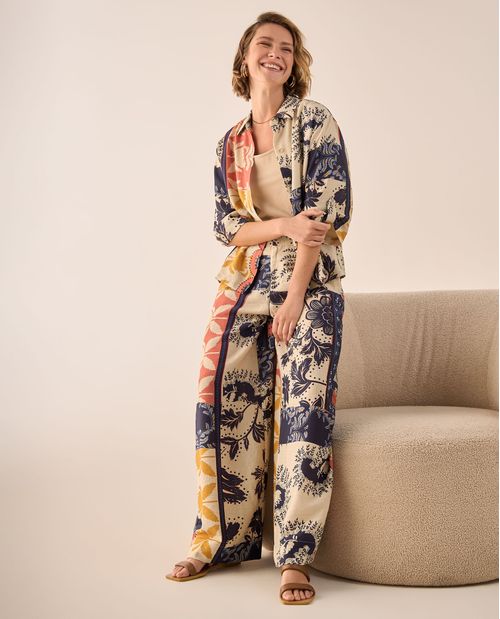 Pantalón Wide Leg Patchwork Multicolor