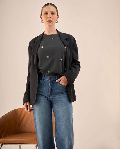 Blazer Negro Oversized con Solapas Amplias